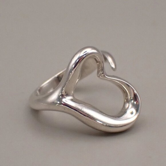 Tiffany & Co. Logo Open Heart Ring US #6 Silver 925 Elsa Peretti 09YH738 - Picture 1 of 9